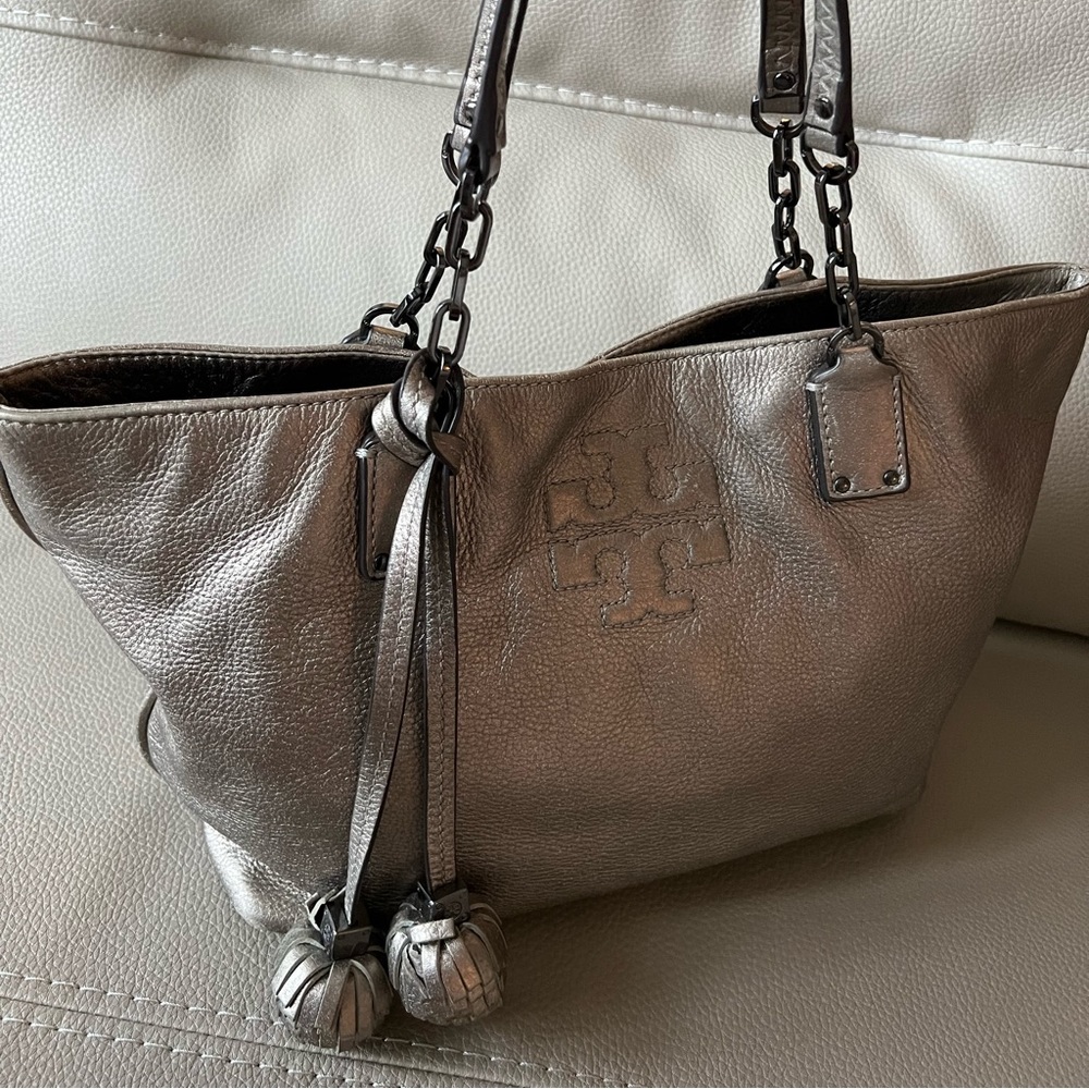 Tory Burch Metallic Silver Tote - EUC $460 Retail